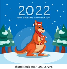 2022 new year and christmas celebration with kangaroo cartoon illustration vector