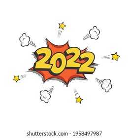 2022, elemento de tarjeta postal o tarjeta de felicitación estilo libro de historietas de Año Nuevo. Diseño retro de vacaciones de invierno de vectores