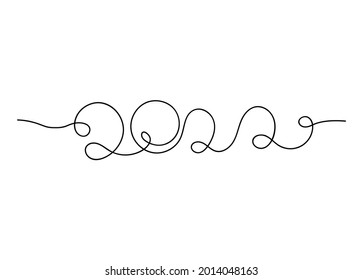 2022 New Year continuous line lettering. Single path drawing. Vector illustration.