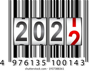 2022 New Year counter, barcode calendar illustration.