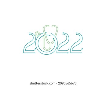 2022 new year creative design with stethoscope and medicine technology concept, Vector illustration modern layout template