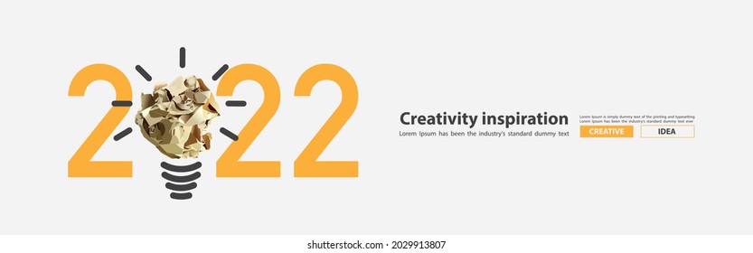 2022 new year creativity inspiration with crumpled paper ball light bulb ideas concept design, Vector illustration