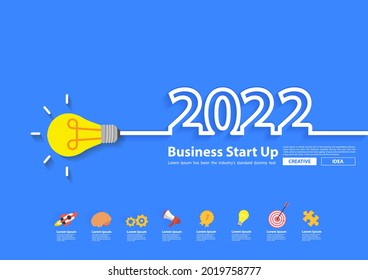 2022 new year creativity lightbulb inspiration ideas concept, Vector illustration flat creative design