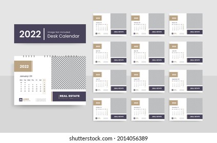 2022 New year desk calendar template with creative and minimal design layout for print