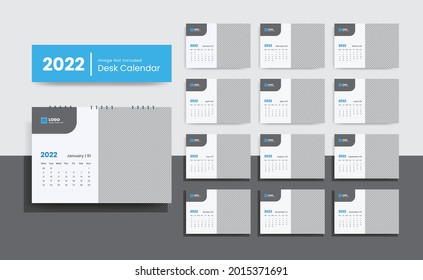2022 New year desk calendar template with creative and minimal design layout for print
