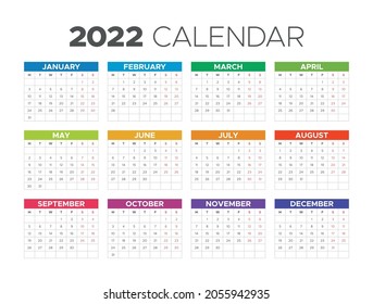 2022 new year desk and wall calendar, planner and schedule template for print. Weeks start on monday
