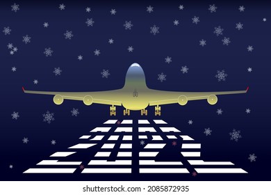 2022 new year, elegant vector illustration, number 2022
 logo. The plane takes off in the new 2022