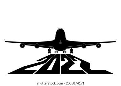 2022 new year, elegant vector illustration, number 2022
 logo. The plane takes off in the new 2022