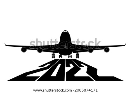 2022 new year, elegant vector illustration, number 2022
 logo. The plane takes off in the new 2022