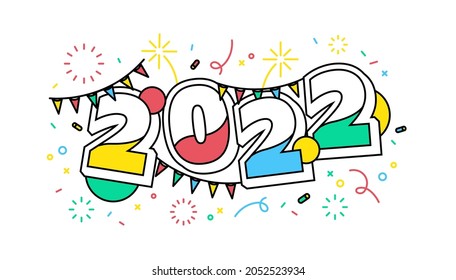 2022 New year festival party banner. Colorful numbers two thousand twenty two and confetti.