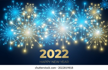 2022 New year festive vector background with fireworks and sparkle celebration lights. Merry christmas and happy new year 2022 realistic firework. Abstract festive xmas background. Vector illustration