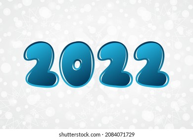 2022 New Year funny icon on snowflake background. Snow pattern, illustration for congratulation, decoration, celebration, design, greeting, winter holiday