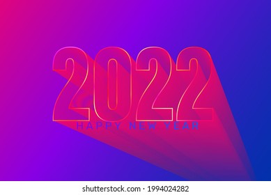 2022 futuristischer Neujahrsgrußbanner mit Farbverlauf-Hintergrund. Perpezifische 3D-Zahlen mit Wunschferien.Vorlage für Banner, Einladung, Flyer, Web.Minimalistischer Hintergrund für Cover.Vektorgrafik