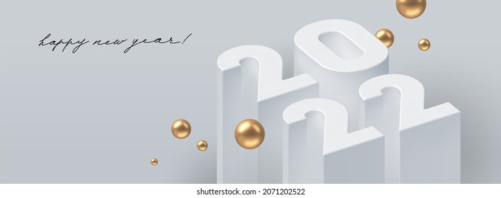 2022 new year greeting card with 3d realistic render number of the year with golden sphere. Vector illustration. - Shutterstock ID 2071202522