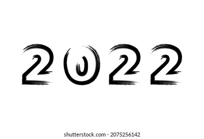 2022 new year greeting card design with calligraphy. Handwritten number 2022 lettering on vintage subtle grunge background. Hand drawn vector illustration.