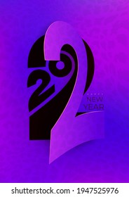 Plantilla de diseño de iconos de Año Nuevo 2022. plantilla de diseño de números 2022. 2022 Felices símbolos de Año Nuevo. Ilustración vectorial con etiqueta negra y roja aislada en fondo azul.