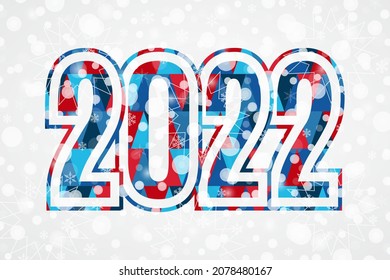 2022 New Year icon on Christmas snowflake background. Snow illustration for congratulation, decoration, celebration, design, greeting card, winter holiday