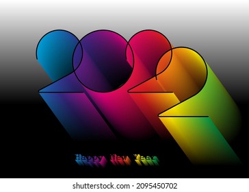 Logo-Design 2022 für das neue Jahr. Urlaubsgrußkarte. Vektorgrafik. Multicolors-Design für Grußkarte, Einladung, Kalender, Feier, bunte Ferienbezeichnung einzeln auf schwarzem Farbverlauf-Hintergrund 
