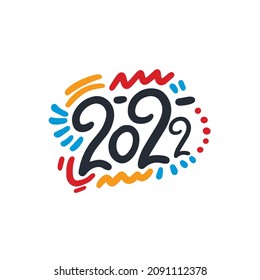2022 New Year logo. Greeting card with inscription 2022 for your layout flyers and greetings card or christmas themed invitations. Vector Illustration. Isolated on white background.
