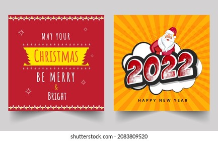 2022 New Year And Merry Christmas Social Media Posts In Red And Orange Color Options.