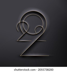 2022 new year number monogram logo golden on black background. Vector illustration