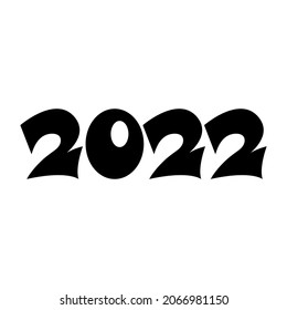 2022 New Year. Numbers, digit. Black silhouette. Front horizontal view. Vector simple flat graphic illustration. The isolated object on a white background. Isolate.