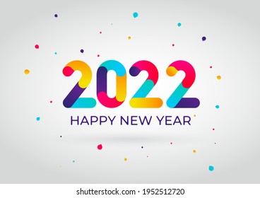 2022 New Year numbers with gradient color. 2022 Happy New Year logo text design. Vector number design template. Greeting card template. Christmas symbols for your design. Illustration with labels.