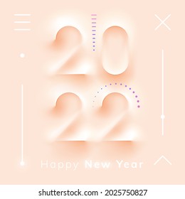 2022 New Year numbers neumorphism liquid paper design elements with shadow isolated. Vector greeting invitation card design element. 2022 Cross and arrow, Christmas holiday celebration poster banner