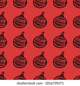 2022. New year pattern. Seamless vector pattern with doodle Christmas decorations. Colored illustration with red Christmas balls