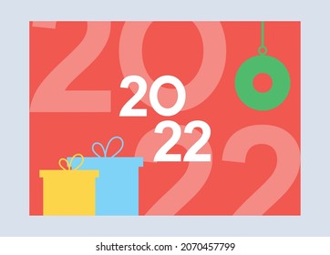 2022 new year poster set. Cover on red background with text. Merry Christmas and happy new year. Modern minimalistick style.
