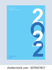 2022 new year poster set. Cover on blue background with text. Merry Christmas and happy new year. Modern minimalistick style.