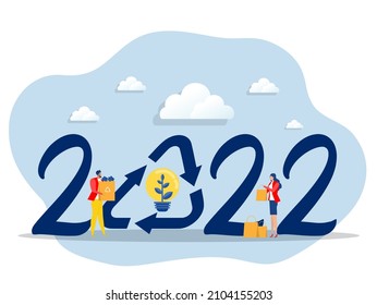  2022 Neujahr und Recycling, Verringerung von Verschmutzung und Abfall, Rettung der Erde Konzept flache Vektorgrafik.