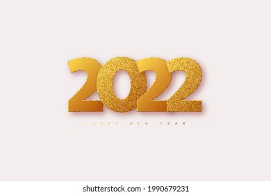 Neujahrszeichen 2022 3D-goldener Glitter mit schwarzen Zahlen auf schwarzem Hintergrund. Vektorgrafik.