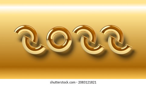 2022 New Year sign with abstract golden letters. 3D illustration