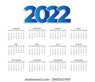 2022 new year simple calendar template design