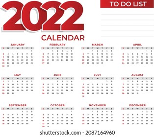 2022 new year simple calendar template design and 2022 to do list