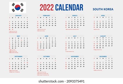 2022 new year simple calendar south korea template design Free Vector