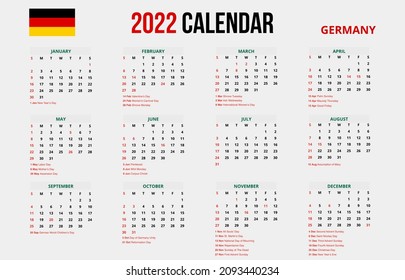 2022 new year simple calendar Germany template design Free Vecto