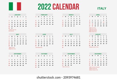 2022 new year simple calendar italy template design Free Vector