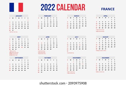 2022 new year simple calendar france template design Free Vector