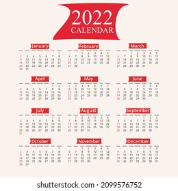 2022 new year simple calendar template