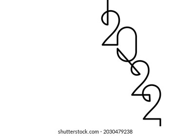 2022 Single Continuous Line Art. Holiday Grußkarten Headline Dekoration. Konzeption des Datumsindex. Eine Skizze mit weißer Vektorgrafik