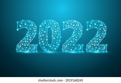 2022 new year text design with mesh stylish alphabet letters numbers, Graphic background communication structure with connected dots lines, Vector illustration