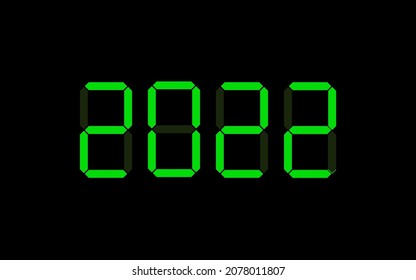 2022 new year text in digital font. Vector display icon on black background, illustration