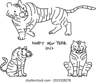 2022 New Year Tiger Tora Monochrome Illustration Set