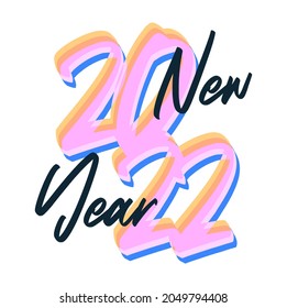2022 new year. Vector calligraphic 2022 text. Christmas and Happy New Year concept design with calligraphy brush text on white background. Hand drawn lettering