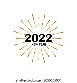 Tarjeta vectorial de año nuevo 2022 con explosión de sol vintage y grabado a mano