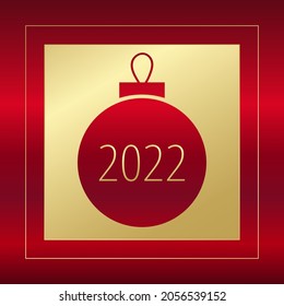 2022 New Year vector. Gold and red gradient greeting card. Glowing banner. Golden illustration for celebration, congratulation, decoration, holiday