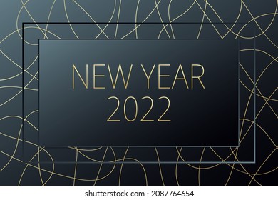 2022 New Year vector greeting card. Golden hand drawn lines background. Illustration for celebration, congratulation, winter holiday, web, design, decoration, frame