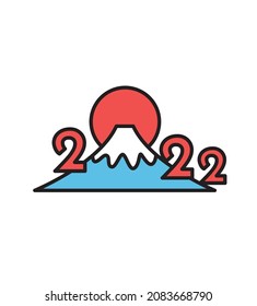 2022 New Year's card illustration material of Mt. Fuji and first sunrise